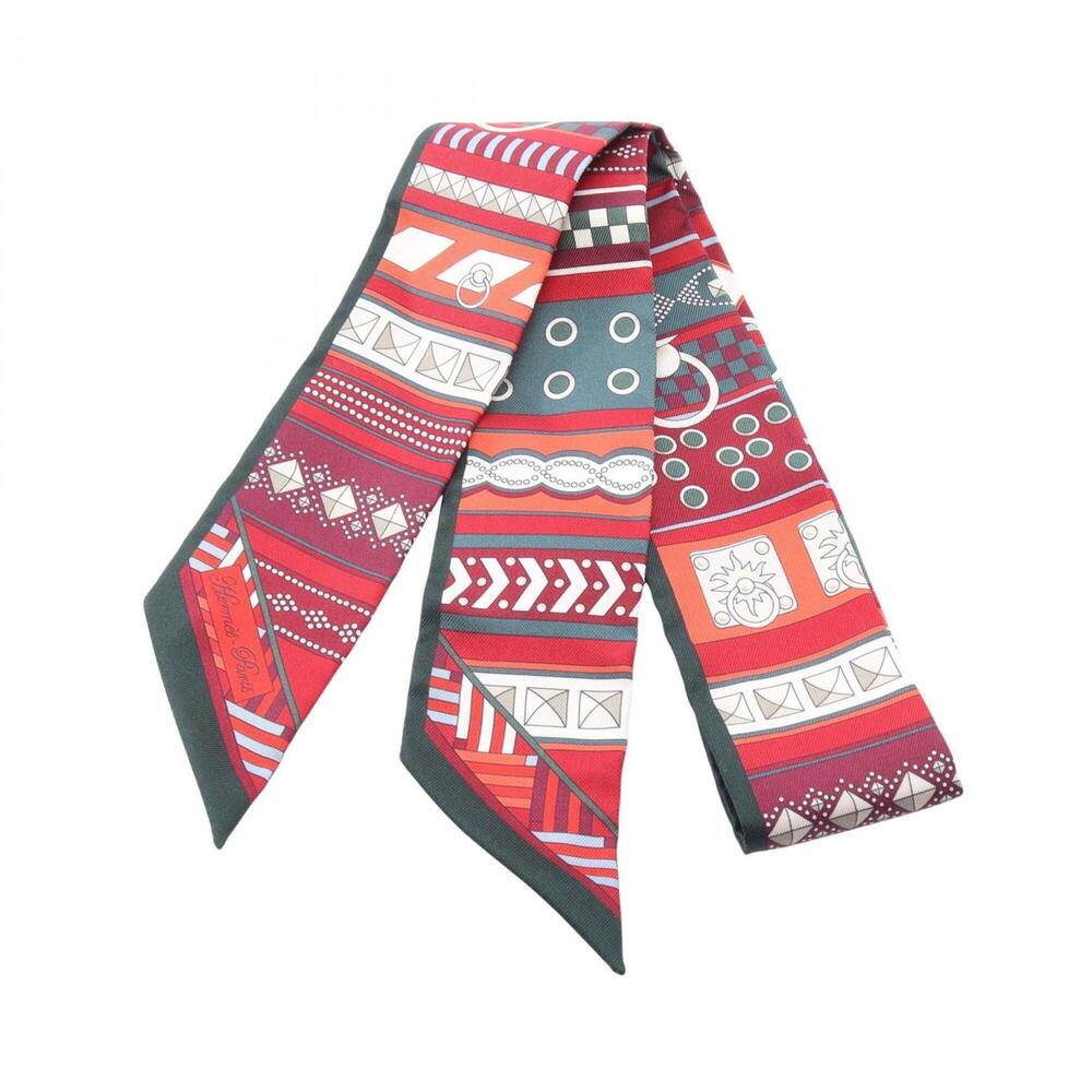 Hermes Twilly Colliers de chiens Ribbon Scarf Muffler Silk Women's Green/Burg...